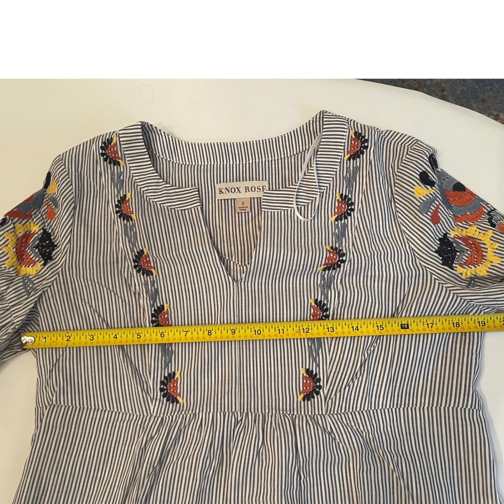 Knox Rose Women's Striped Embroidered Floral 3/4 Sleeve Babydoll Tunic Top|Dress - Picture 12 of 13